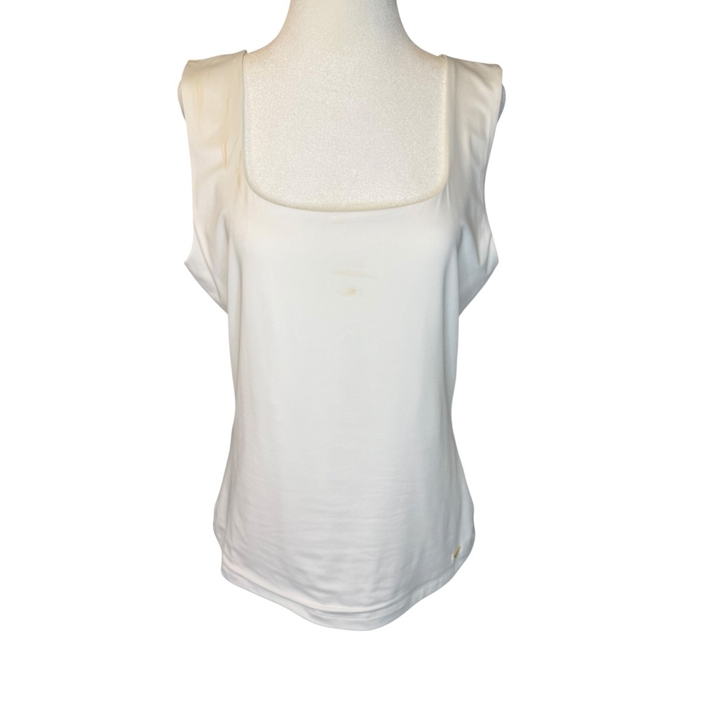 Calvin Klein Womens White Square Neck Sleeveless Shell Tank Top Large S39TN09A